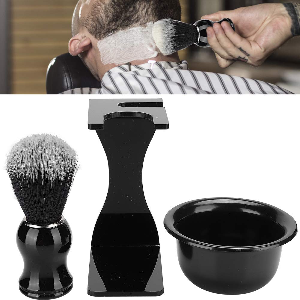 Men's Shaving Brush Set, 3 in 1 Kit with Hair Shaving Brush Soap Bowl Acrylic Holder Stand Home Barber Gift Beauty and Personal Care Yosoo Health Gear