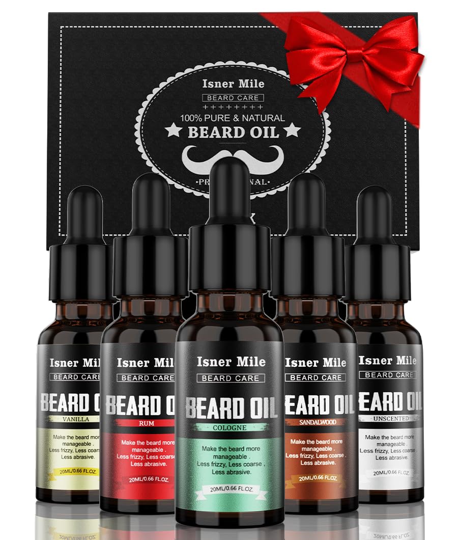 ISNER MILE Beard Oil Kit Stocking Stuffers: Gifts for Men Him Dad Boyfriend, Mustaches Conditioner - Soften - Strength with Sandalwood, Bay Rum Beauty and Personal Care ISNER MILE