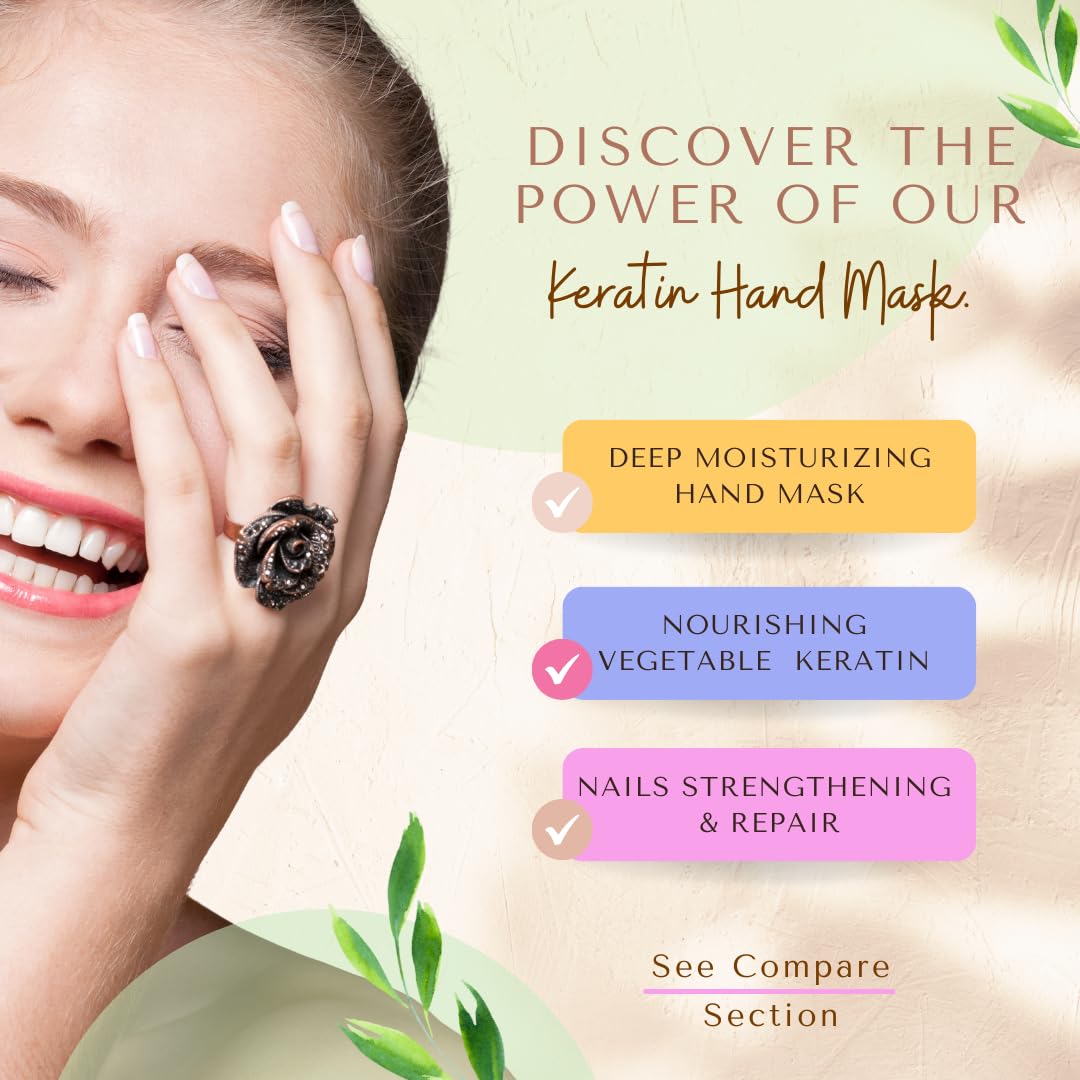 Bodipure Premium Hand Mask Keratin Gloves | Moisturizing Gloves for Dry Hands & Nail-Strengthening & Cuticle Softening | Spa Experience at Home | Beauty & Personal Care Bodipure