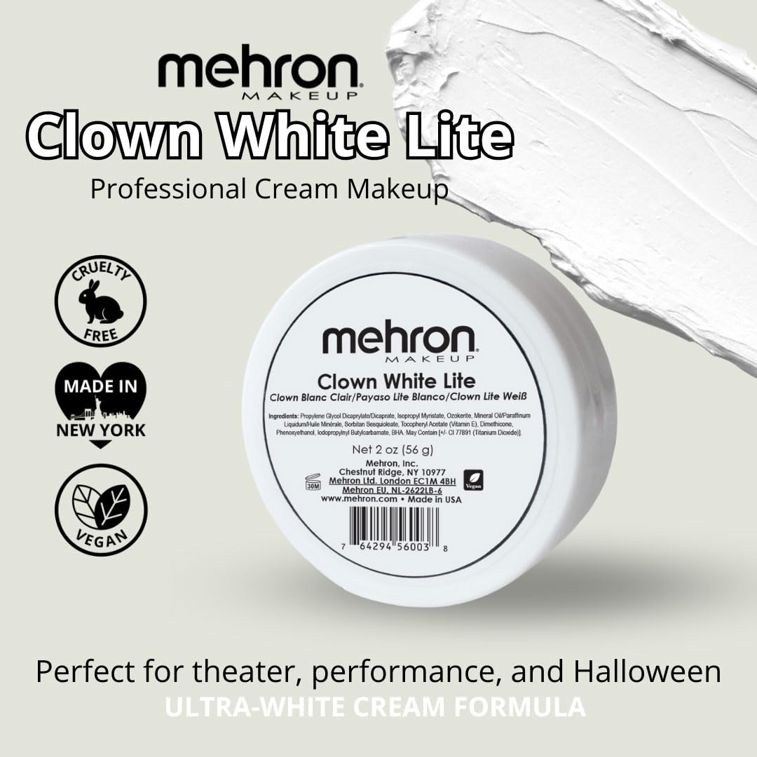 Mehron Makeup Clown White Lite | Professional Face Paint & Body Paint | White Cream Face Paint for Clown Makeup, Stage, Film, Cosplay, Mime Beauty & Personal Care Mehron