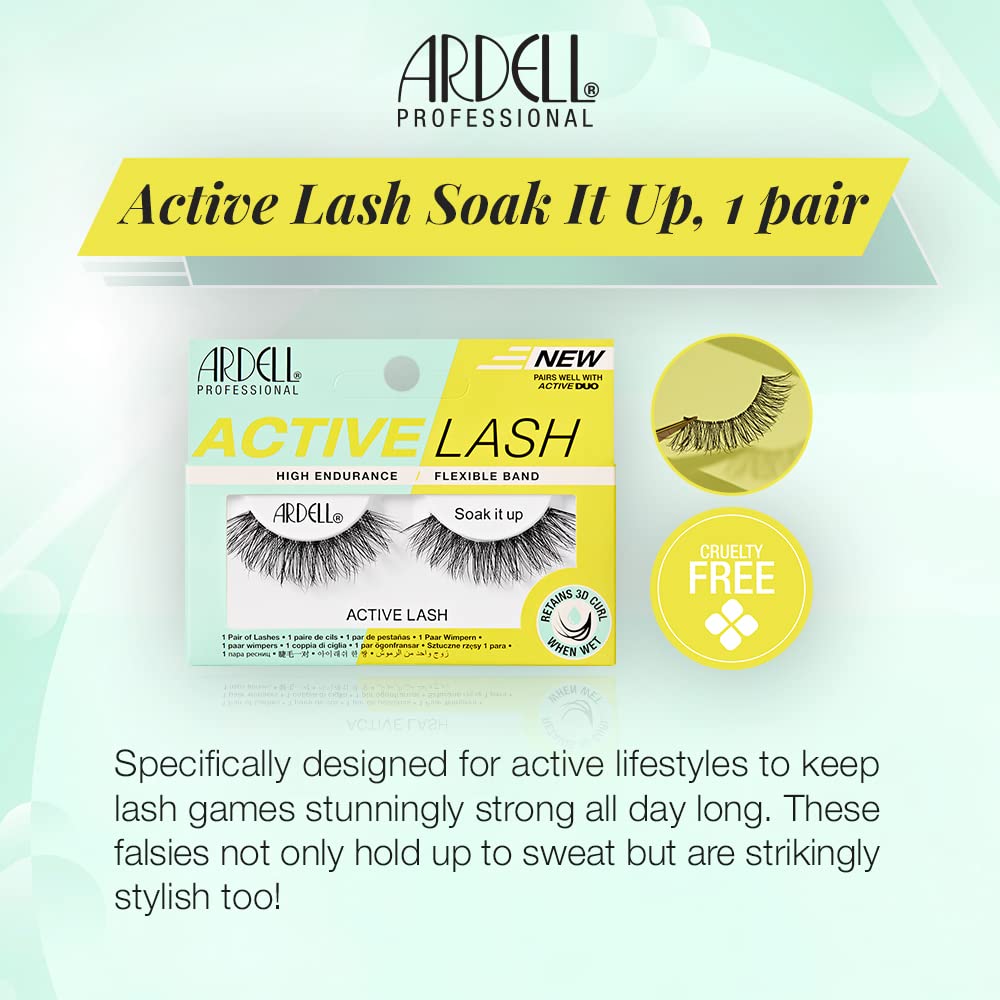 Ardell Active Lashes Soak It Up - Waterproof, Long-Lasting, Natural Look False Eyelashes, 1 Pair