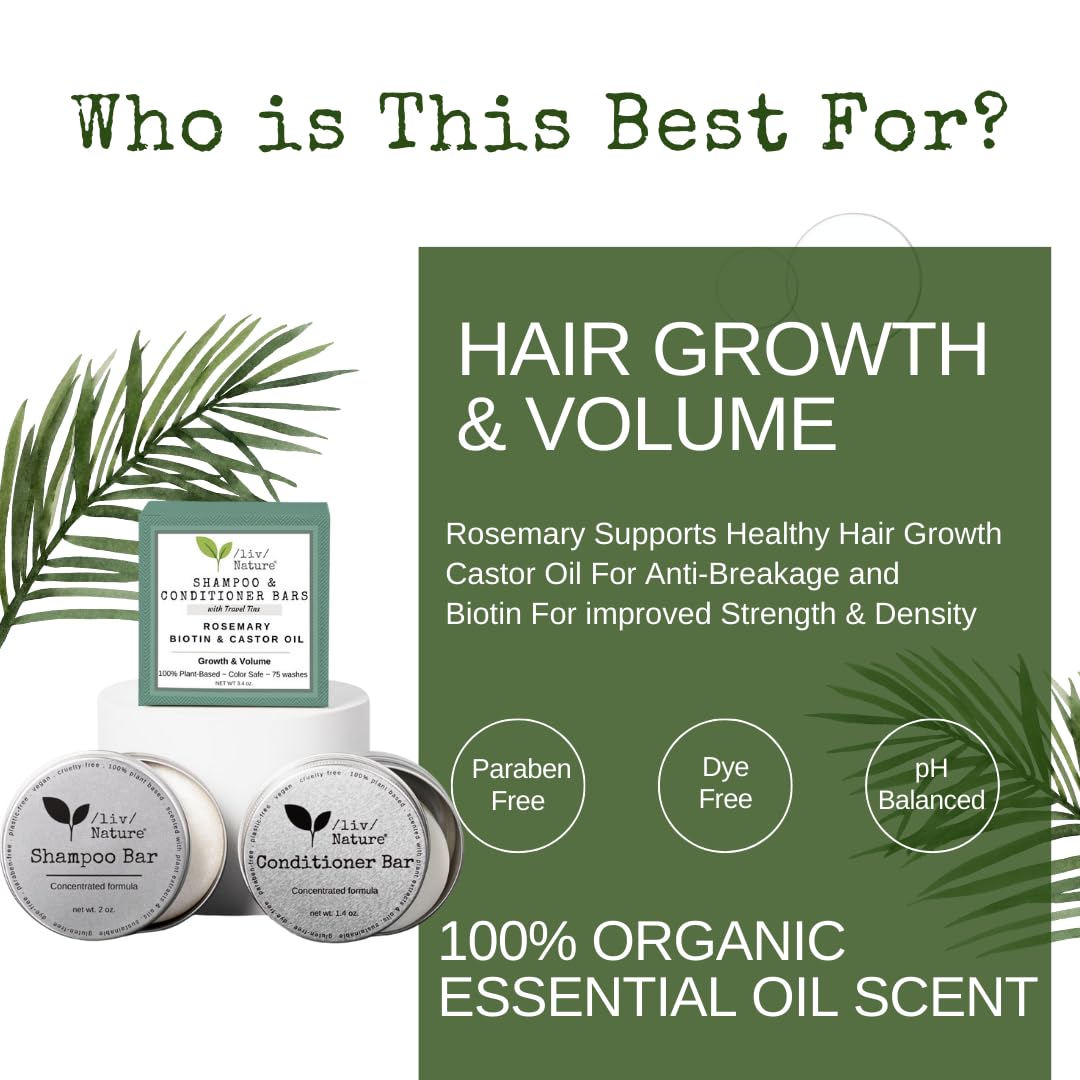 /liv/ Nature Shampoo Bar and Conditioner with Travel Tins | Rosemary, Biotin, Castor Oil | Growth, Volume, Thickening | For Thinning Hair | USA 2-pk Beauty & Personal Care /liv/ Nature