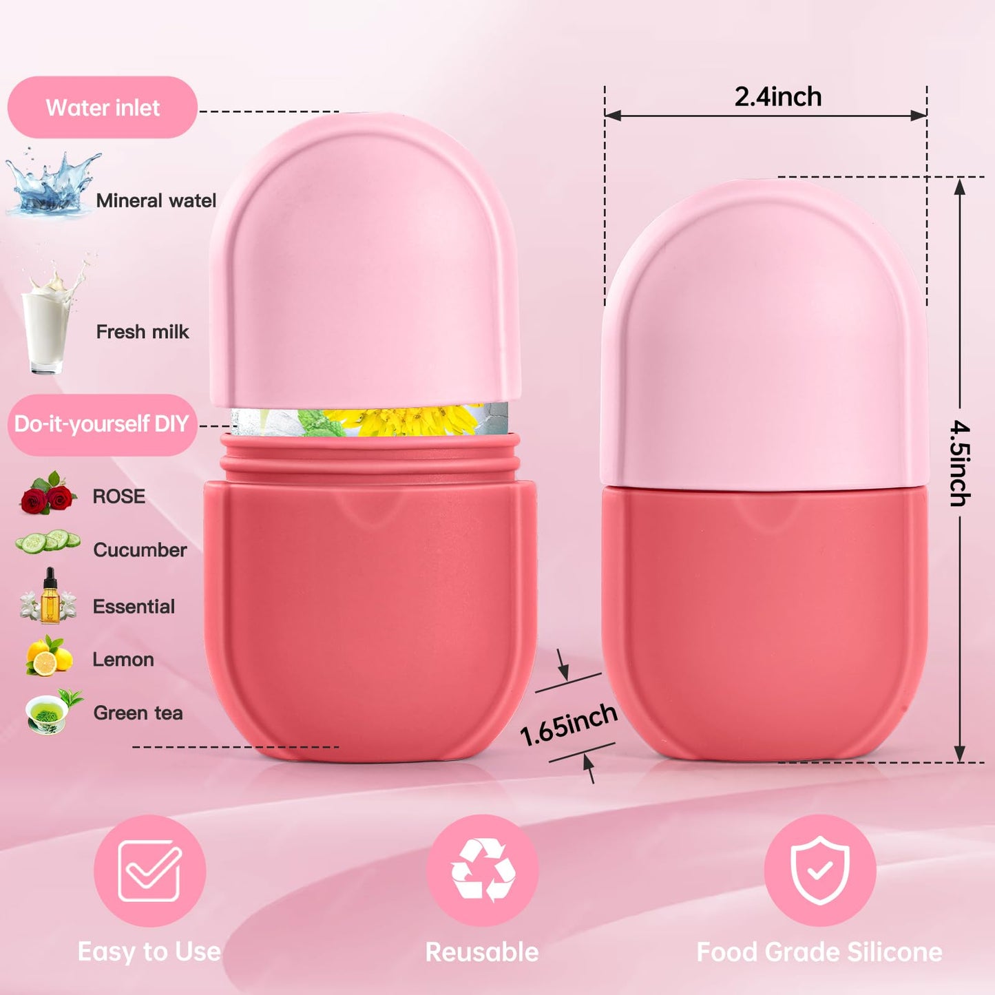 Ice Roller for Face and Eye, Ice Face Roller, Aesthetic Skin Care Tools Gifts for Women Cute Preppy Stuff,Silicone Ice Mold for Beauty(Pink) Beauty and Personal Care IMEASY
