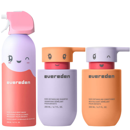 Evereden Kids Bathtime Trio: Hair Detangling Shampoo & Conditioner Set + Cloud Body Wash - Clean & Vegan Kids Haircare Set Paired With Fun Foaming Beauty & Personal Care Evereden