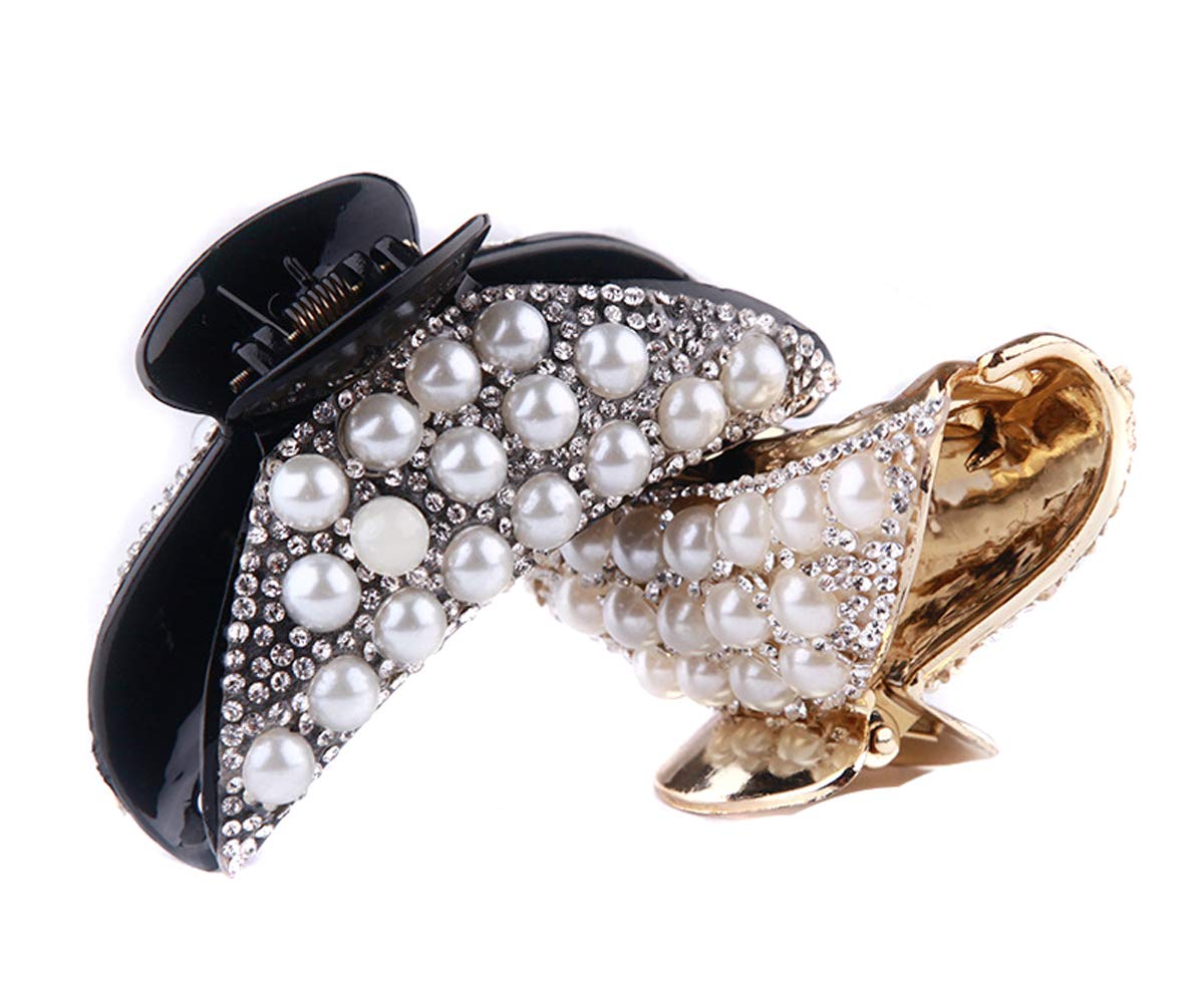2PCS Womens Rhinestones Hair Claw Jaw Clips Pins Imitation Pearl Hair Catch Barrette Hair Updo Grip Hair Accessories Beauty & Personal Care Suoirblss
