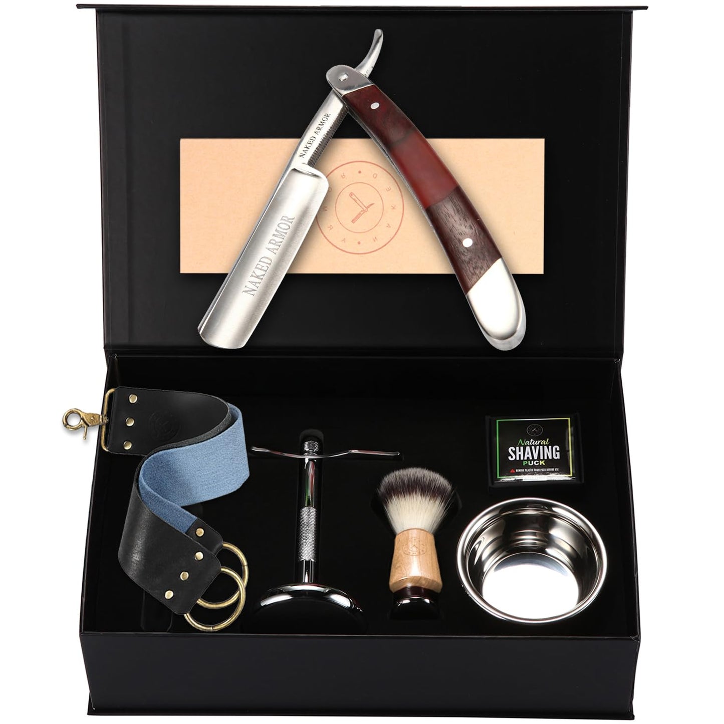 Naked Armor Gaheris Straight Razor Kit - Complete Shaving Kit with Shave Ready Straight Razors for Men, Strop, Stand, Soap, Brush, Bowl, Case, Wet Beauty and Personal Care Naked Armor