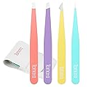 Tomata Tweezers for Eyebrows, Slant Tip and Pointed Eyebrow Tweezer Set Great Precision for Eyebrows Facial Hair, Ingrown Hair, Splinter, Blackhead Beauty & Personal Care Tomata