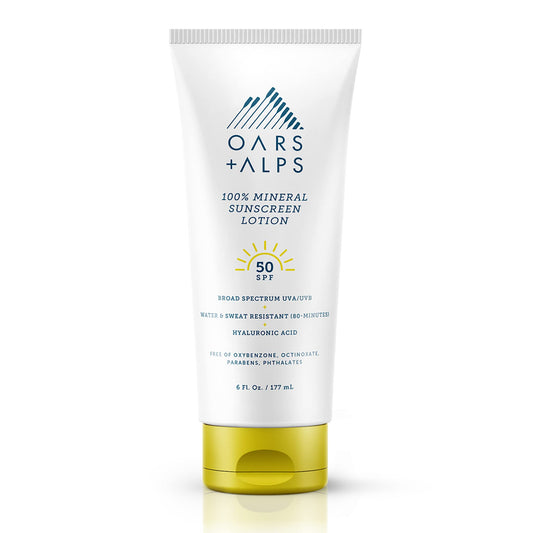 Oars + Alps 100% Mineral Sunscreen for Face & Body Lotion, SPF 50 Body Sunscreen Infused with Hyaluronic Acid, Shea Butter & Coconut Oil, All Skin Beauty & Personal Care Oars + Alps