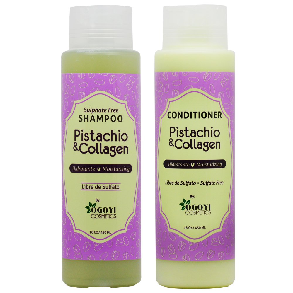 Ogoyi Cosmetics Pistachio & Collagen Shampoo and Conditioner 16oz Duo - Strengthening, Moisturizing - All Hair Types Beauty & Personal Care Ogoyi Cosmetics