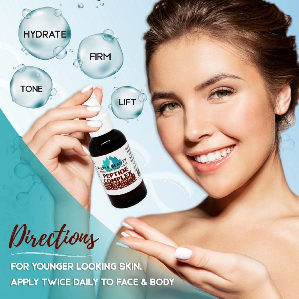 Watts Beauty Peptide Anti-Aging Face Serum - Hyaluronic Acid and Collagen Boosting Daily Face Care Polypeptide Complex with L-Arginine Firms Wrinkles Beauty & Personal Care Watts Beauty