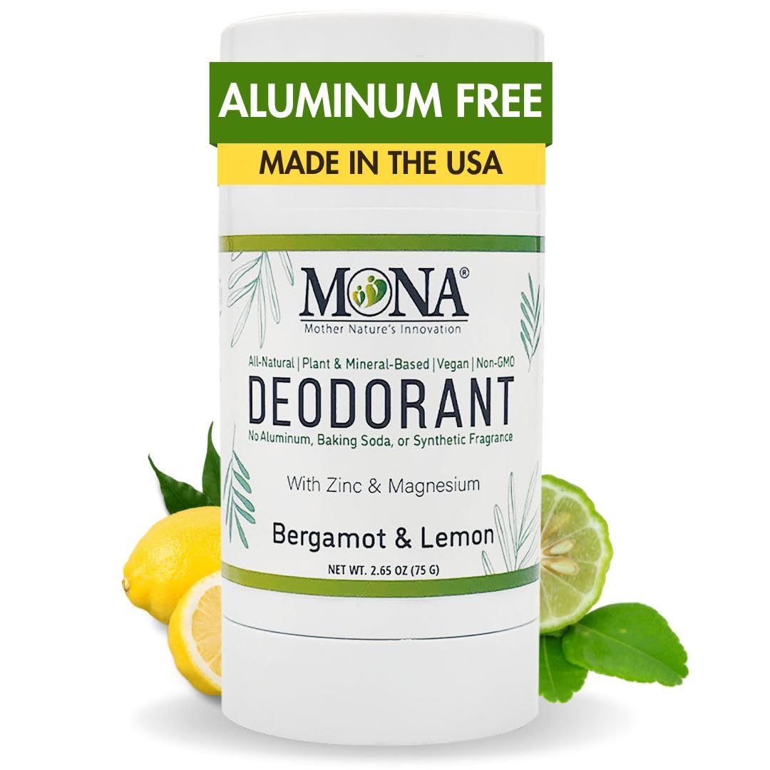 MONA Brands All Natural Magnesium Deodorant for Women & Men - Baking Soda & Aluminum Free (Bergamot Lemon) 2.65oz Beauty and Personal Care MONA