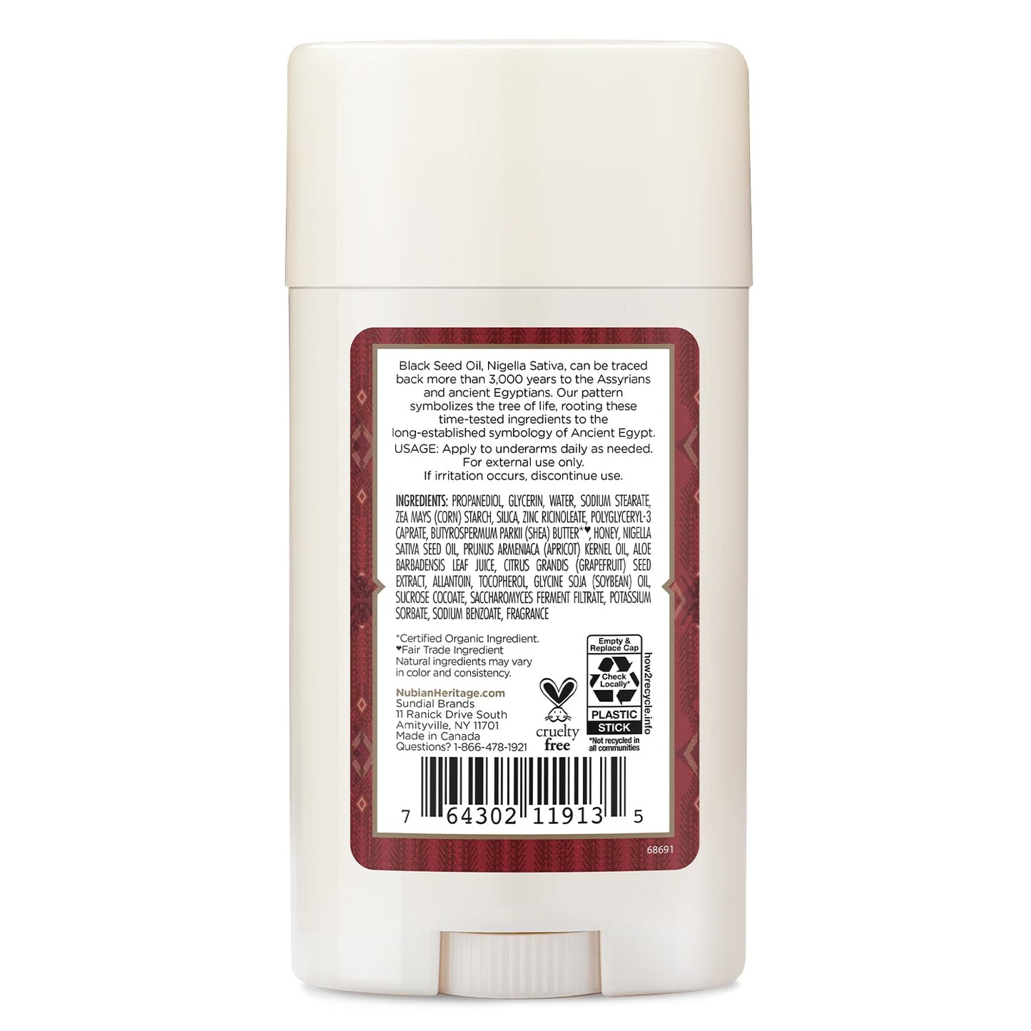 Nubian Heritage 24 Hour Natural Deodorant Honey & Black Seed, 2.25 Oz Beauty and Personal Care Nubian Heritage
