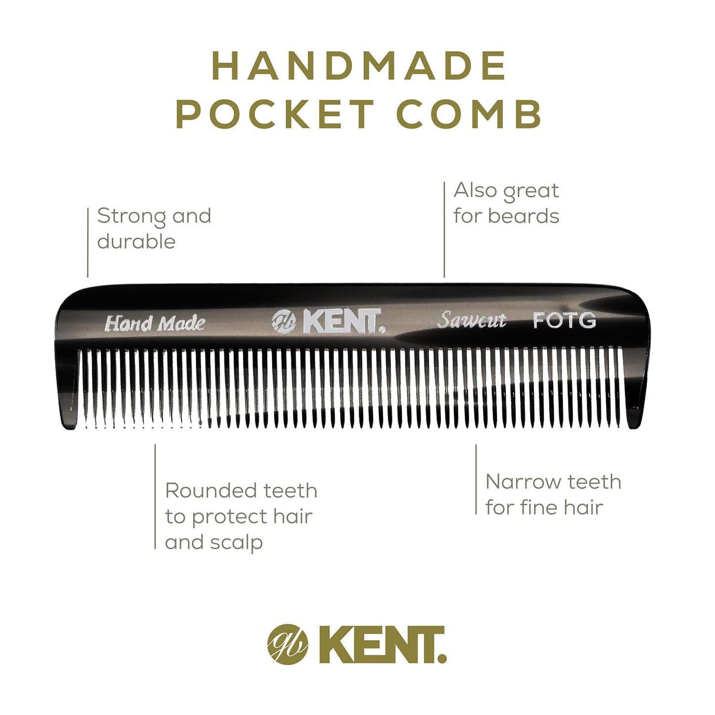 Kent FOT Black Graphite Fine Tooth Beard Comb - 4.5" Handmade Pocket Travel Comb for Men - Styling Combs for Fine or Thinning Hair, Mustache and Beard Beauty and Personal Care KENT