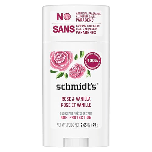 Schmidt's Aluminum-Free Vegan Deodorant Rose & Vanilla with 24 Hour Odor Protection for Women and Men, Natural Ingredients, Cruelty-Free, 2.65 oz Beauty and Personal Care Schmidt's