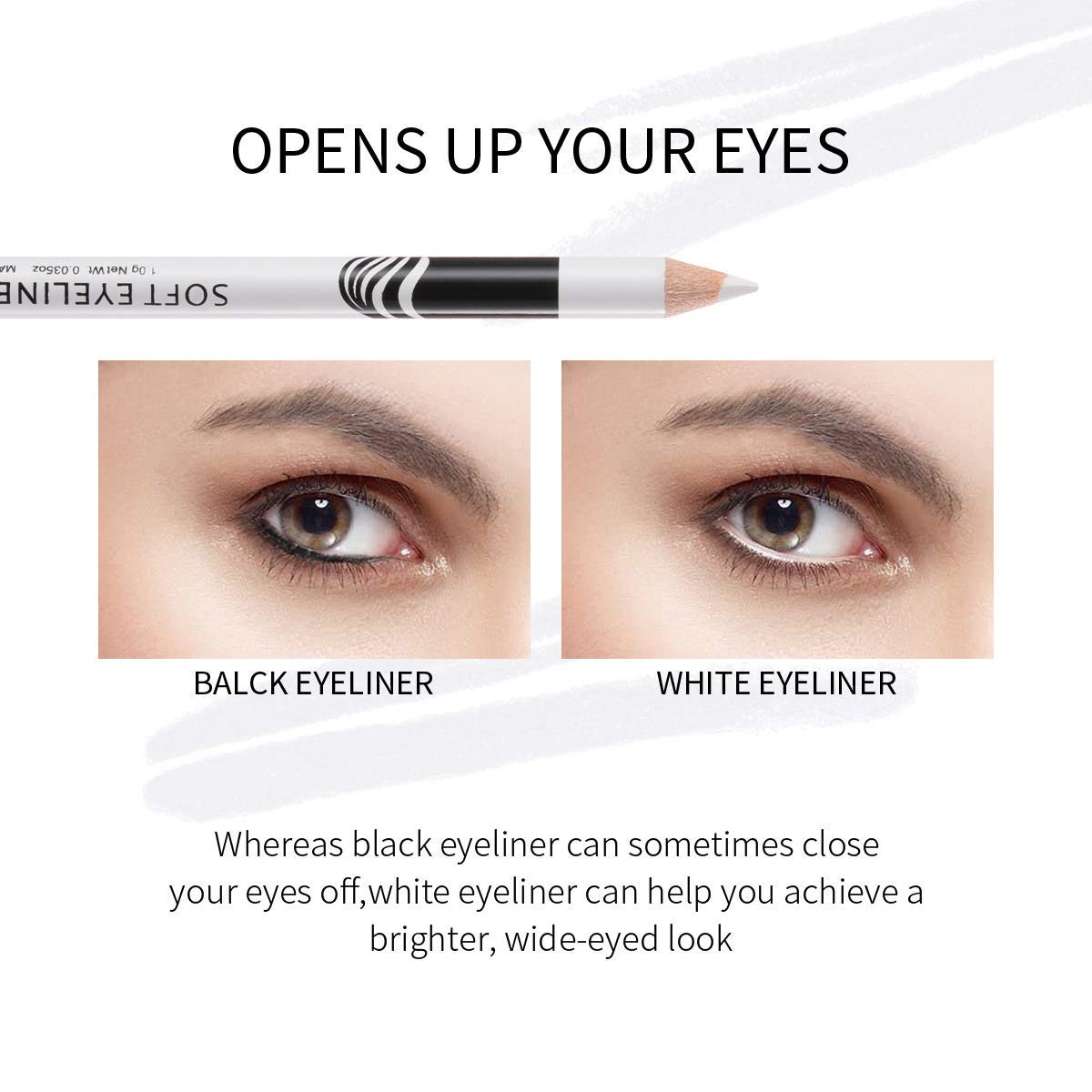 Fashionwu White Eyeliner Pencil Professional Highlighter Eye Liner Pen Soft Strokes Waterproof Long-Lasting Eyeshadow Eye Silkworm Brighten Pencil Beauty & Personal Care Fashionwu