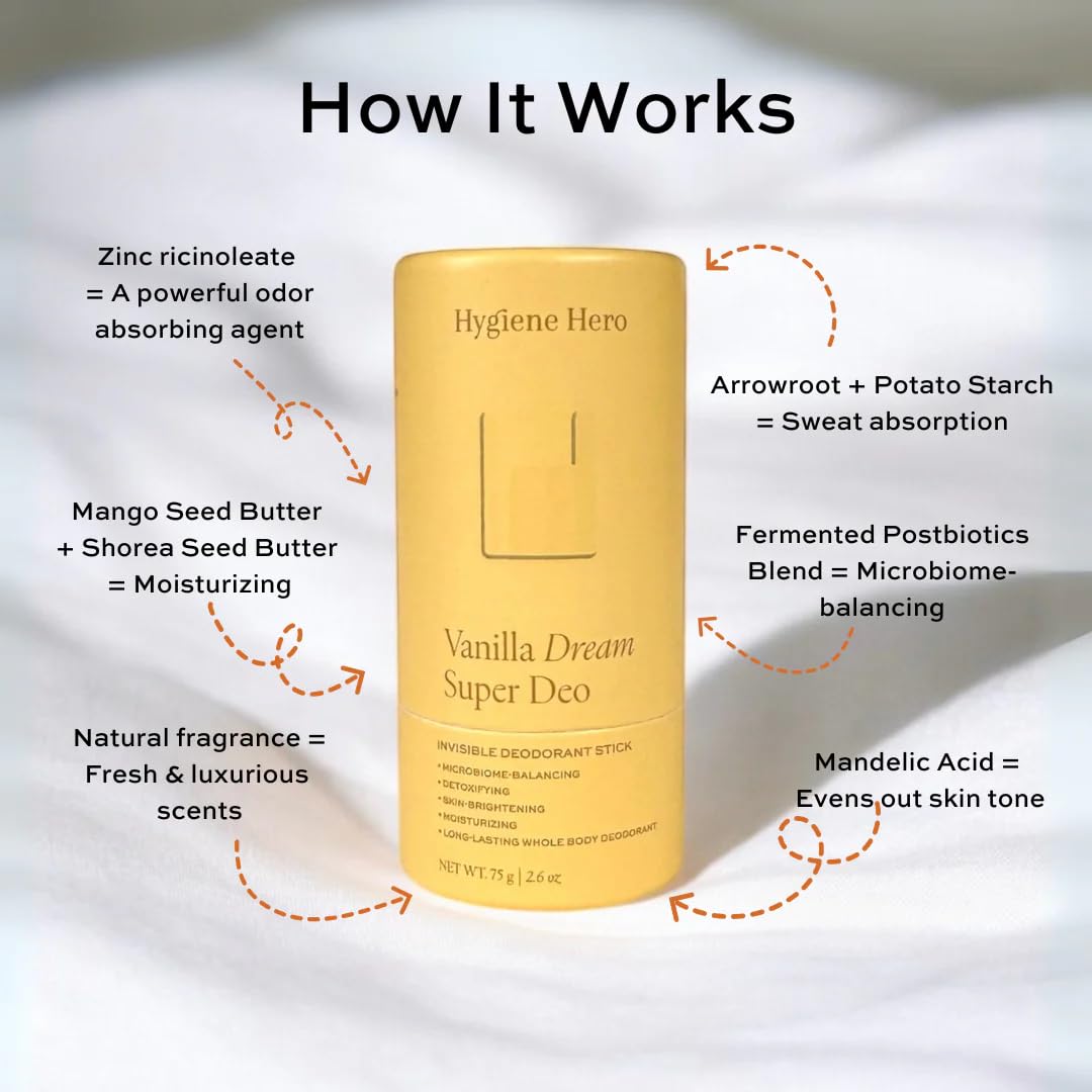 Hygiene Hero Super Deo - Invisible Deodorant Stick - Natural Deodorant for Men and Women - Aluminium Free - Mitigate Ingrown Hair (Vanilla Dream) Beauty and Personal Care Hygiene Hero