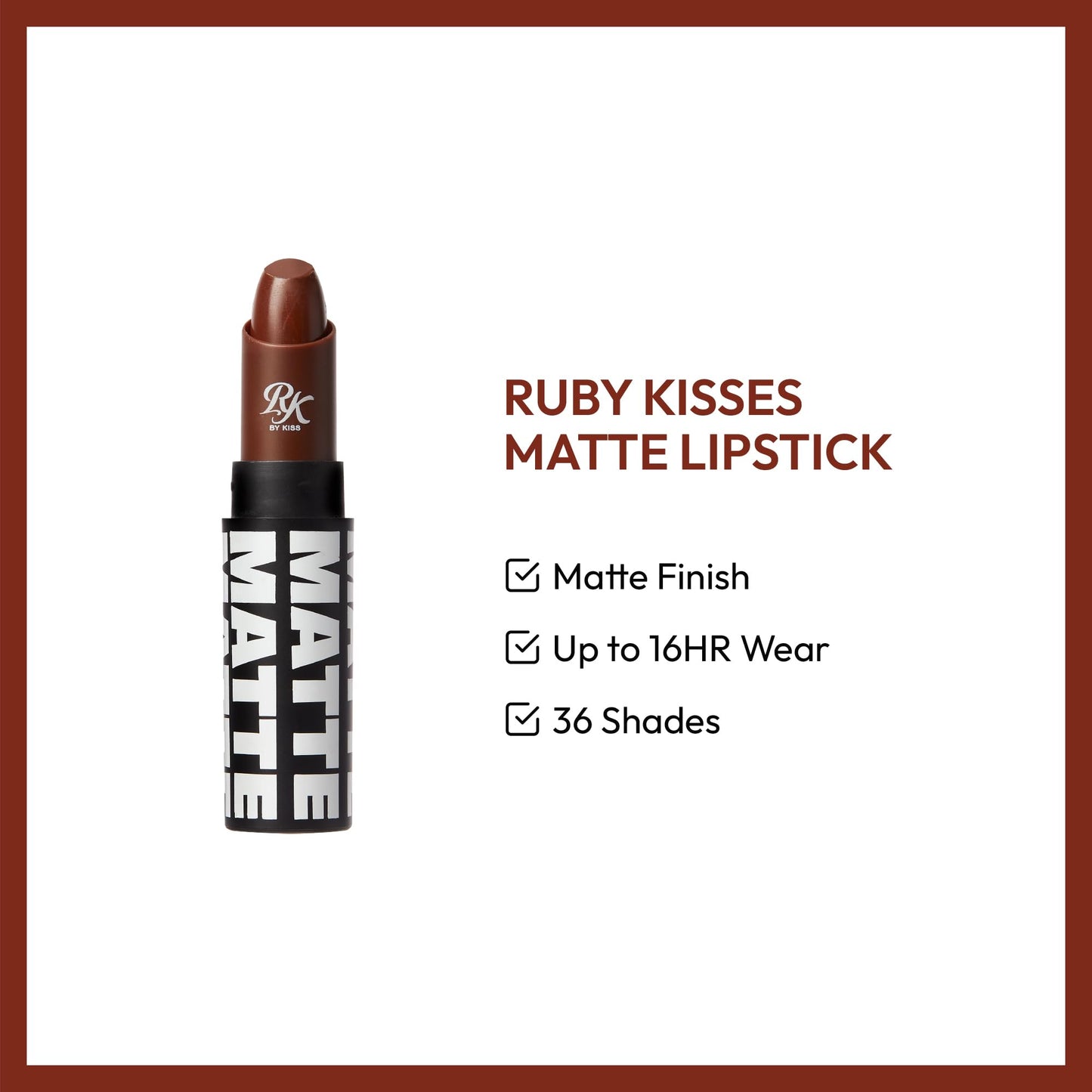 Ruby Kisses Lipstick, Matte Finish, Long-Lasting, Highly Pigmented, Smooth Apply, Full Coverage Lip Color Makeup (Espresso) Beauty & Personal Care Ruby Kisses