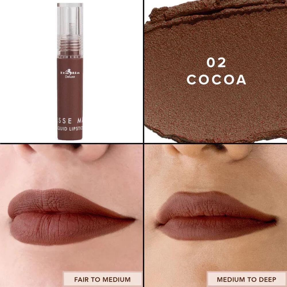 Italia Deluxe Pick 1 Mousse Matte Liquid Lipstick Comfortable Velvet Finish & Zipper Bag (190-01 : ALMOND, Full Size) Beauty & Personal Care Italia Deluxe