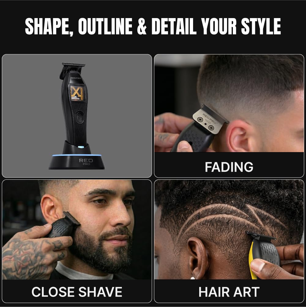 RED PRO X King Vector Motor Cordless Hair Trimmer Professional Barber Detail Beard Trimmer DLC Blade USB C 240 Min Gold Black Beauty and Personal Care RED Pro