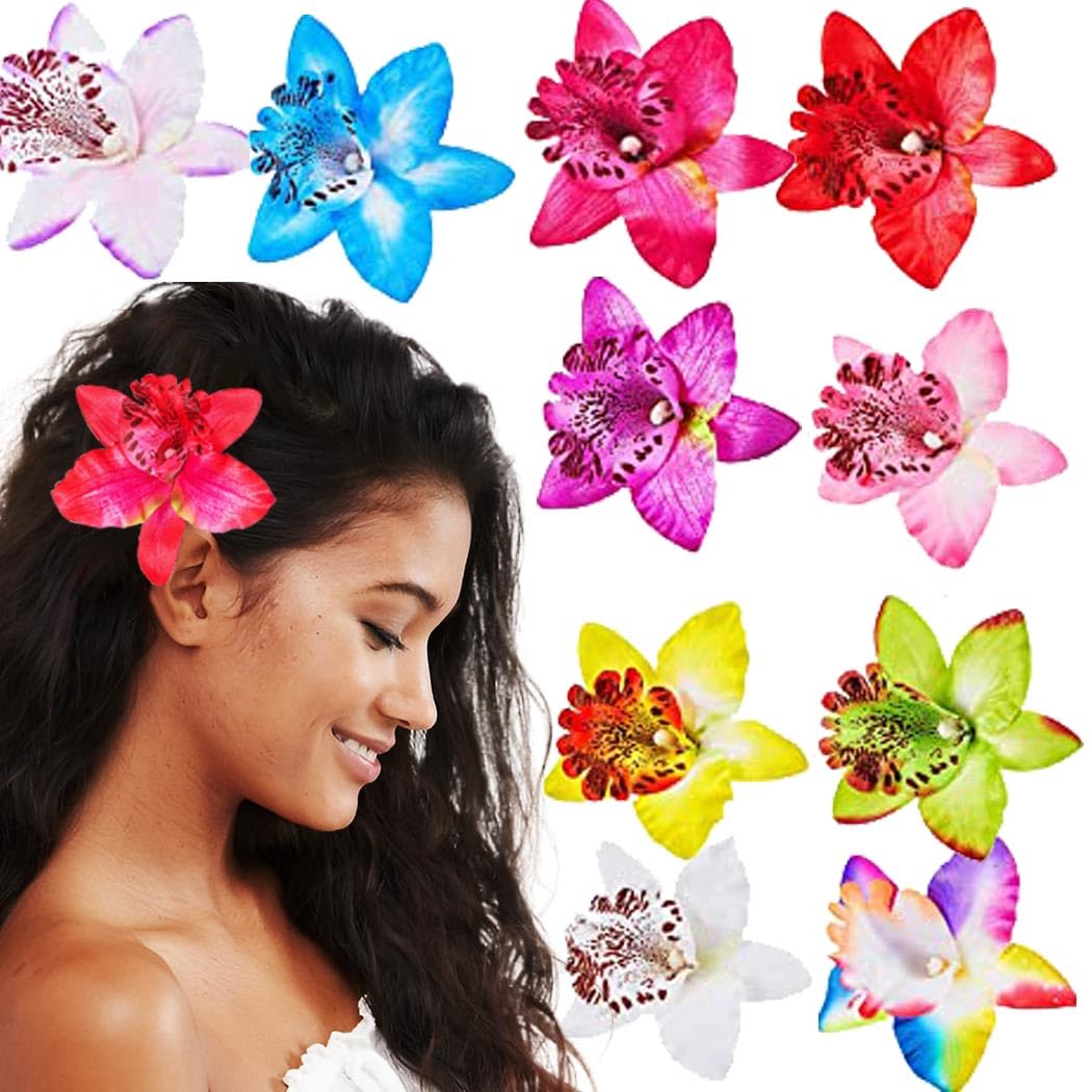 BARTOSI Flower Hair Clips Hawaiian Floral Hair Clip Tropical Beach Hair Accessories for Women and Girls (Pack of 9) Beauty & Personal Care BARTOSI
