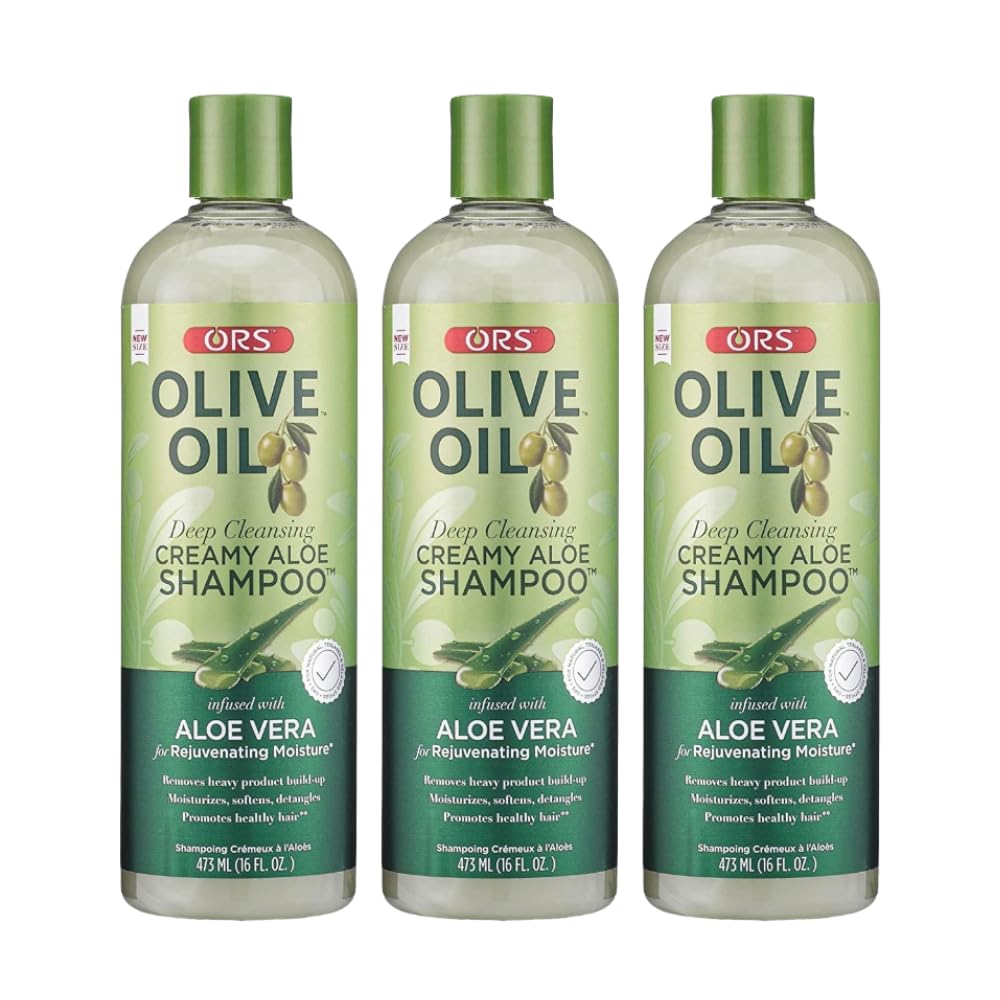 ORS Olive Oil Deep Cleansing Creamy Aloe Shampoo infused with Aloe Vera for Rejuvenating Moisture 16 Ounces (Pack of 3)