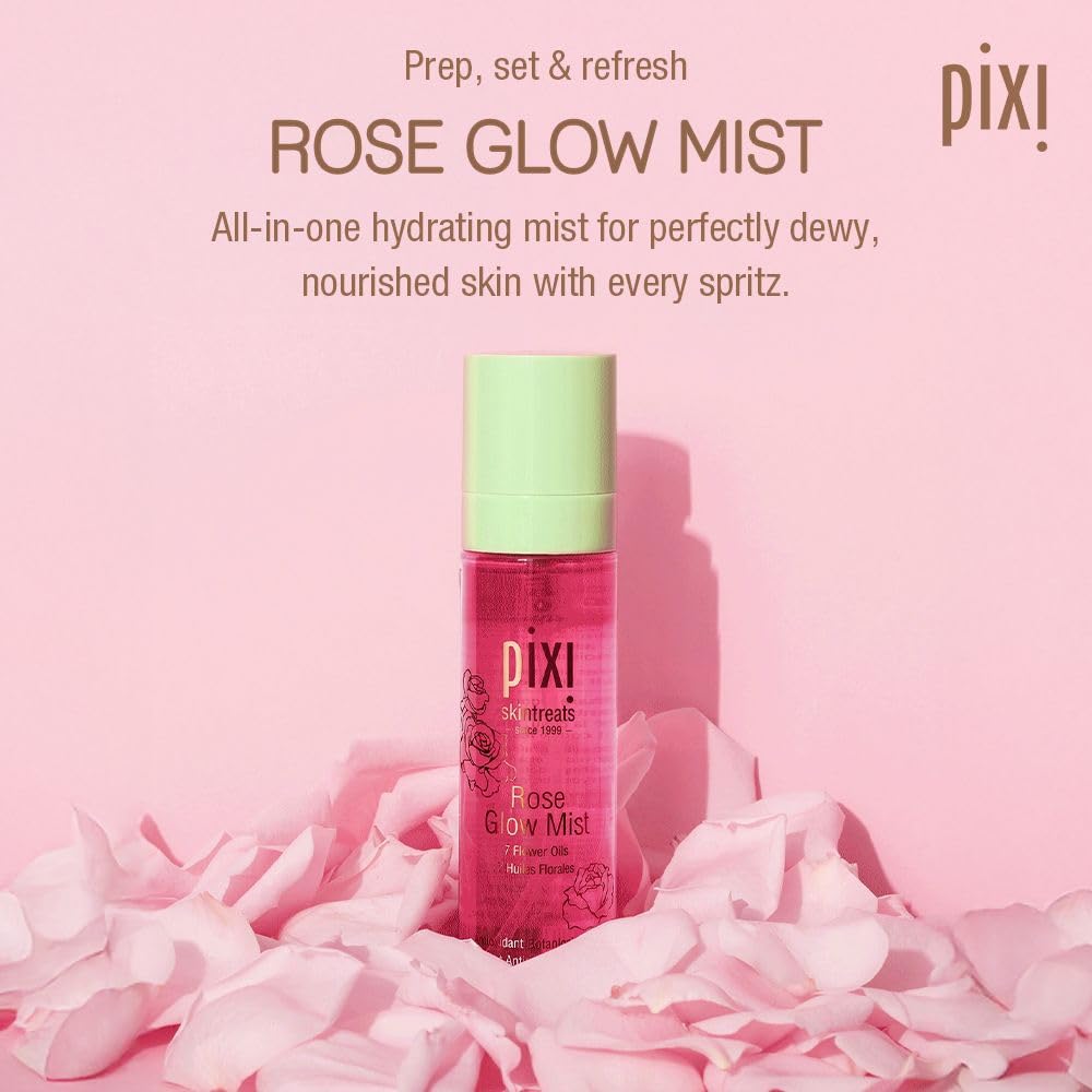Pixi Beauty Rose Glow Mist | Hydrating Makeup Setting Spray with Rose Water & 21 Natural Oils | Luminous Dewy Finish | All-Day Hold | Refreshes & Sets Beauty & Personal Care Pixi
