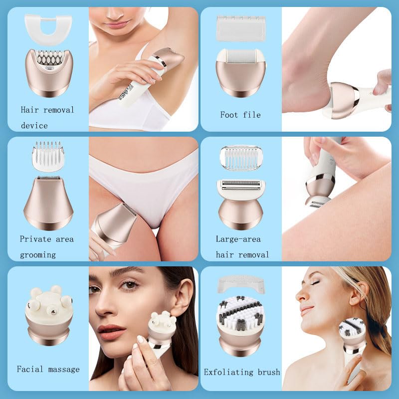 Epilator Hair Removal for Women, 6-in-1 Cordless & Rechargeable Lady Electric Shaver, Waterproof Hair Trimmer Device Wet and Dry Bikini Trimmer Beauty and Personal Care QDKVTNDJZ