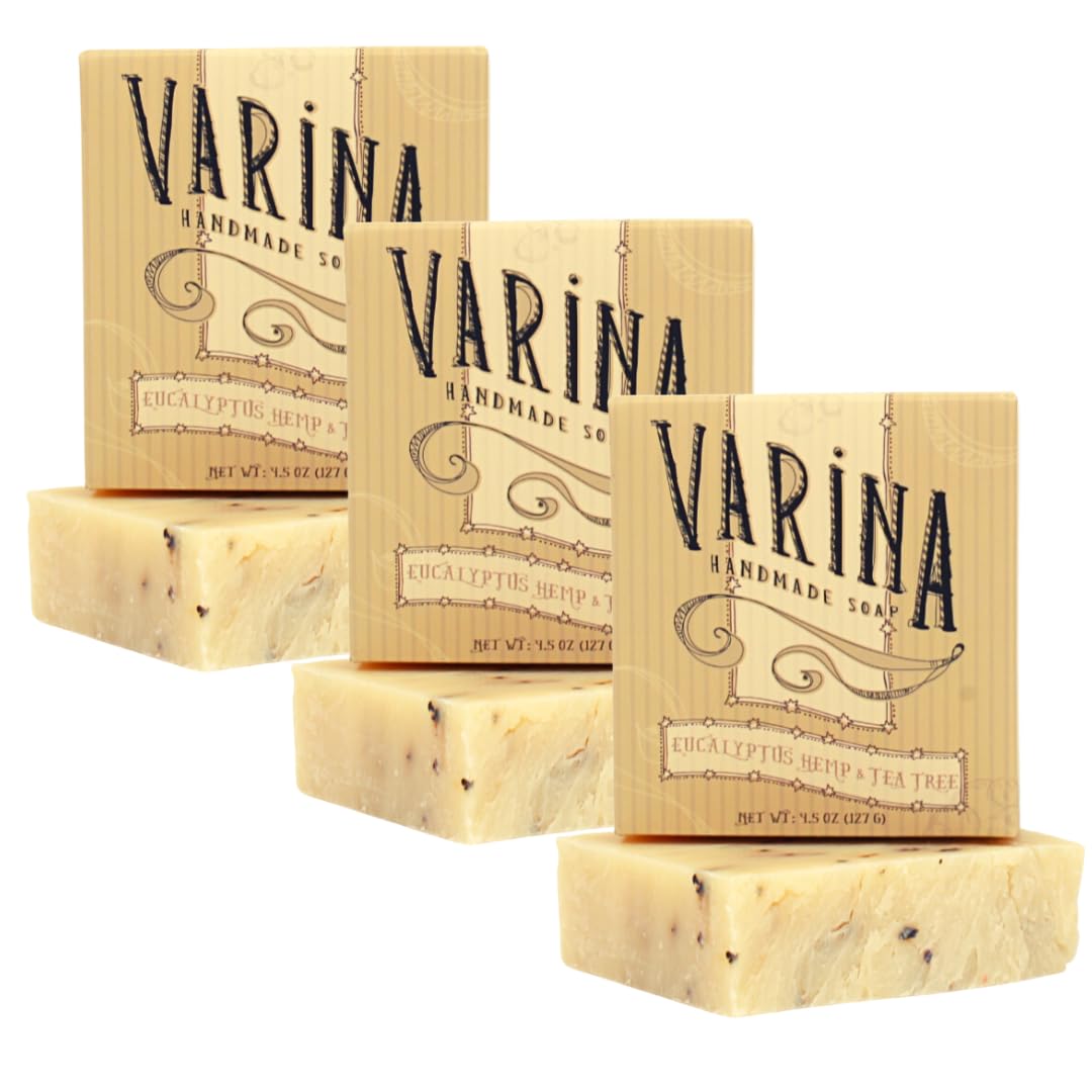 Varina Organic Eucalyptus Hemp & Tea Tree Bar Soap - Gentle Cleansing for Sensitive Skin, Herbal and Mint - 3 Pack Beauty & Personal Care Varina