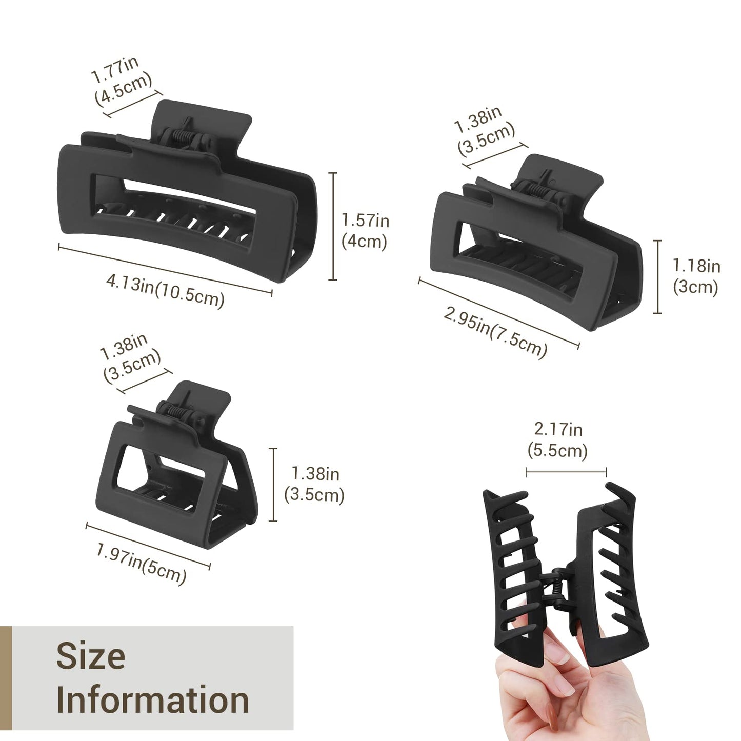 Shinowa 3 Pack Hair Claw Clips, Square Rectangular Claw Hair Clips for Women Girls, Non-slip Matte Large Medium Small Hair Clips, Strong Hold Jaw Clip Beauty & Personal Care Shinowa