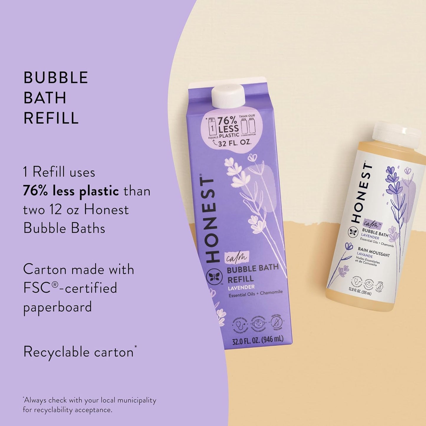 The Honest Company Foaming Bubble Bath Refill, Lavender Calm Scent, Tear-Free, Hypoallergenic, Naturally Derived, Gentle for Baby, 32 fl oz Beauty & Personal Care The Honest Company