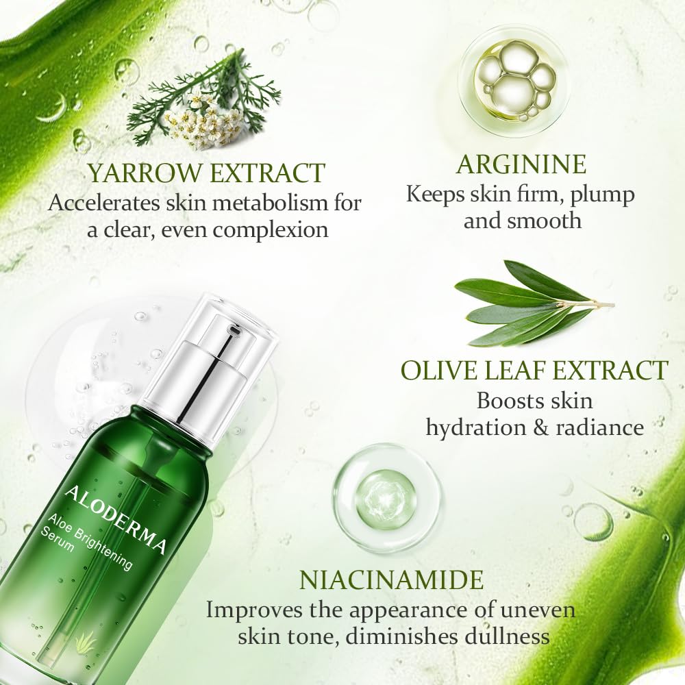 Aloderma Aloe Brightening Serum for Face Made with 65% Organic Aloe Vera + Niacinamide & Vitamin C for Bright, Luminous Skin - Natural Serum Beauty & Personal Care Aloderma