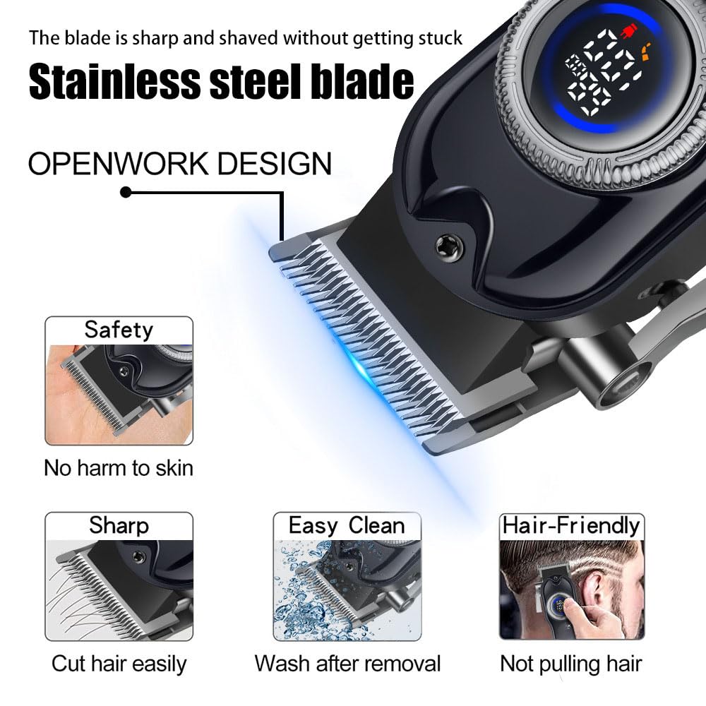 Electric Hair Clippers for Men Professional Cordless and Trimmers Set with LED Digital Display 4 Limit Combs Rechargeable Cutting Kit for At-Home Use Beauty and Personal Care GLESVOWIO