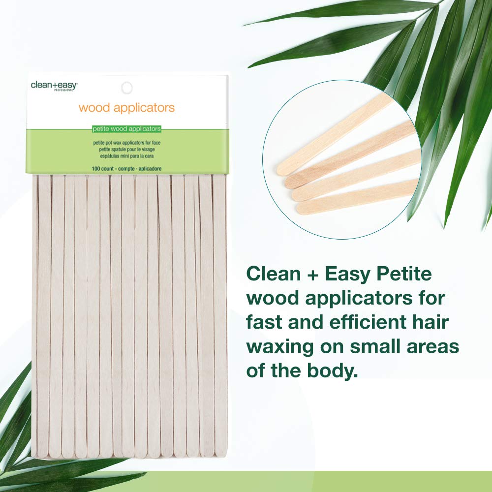 Clean + Easy Petite Wooden Applicator Waxing Sticks - Small Wax Sticks for Hair Removal Waxing, 100 Count Beauty and Personal Care Clean + Easy
