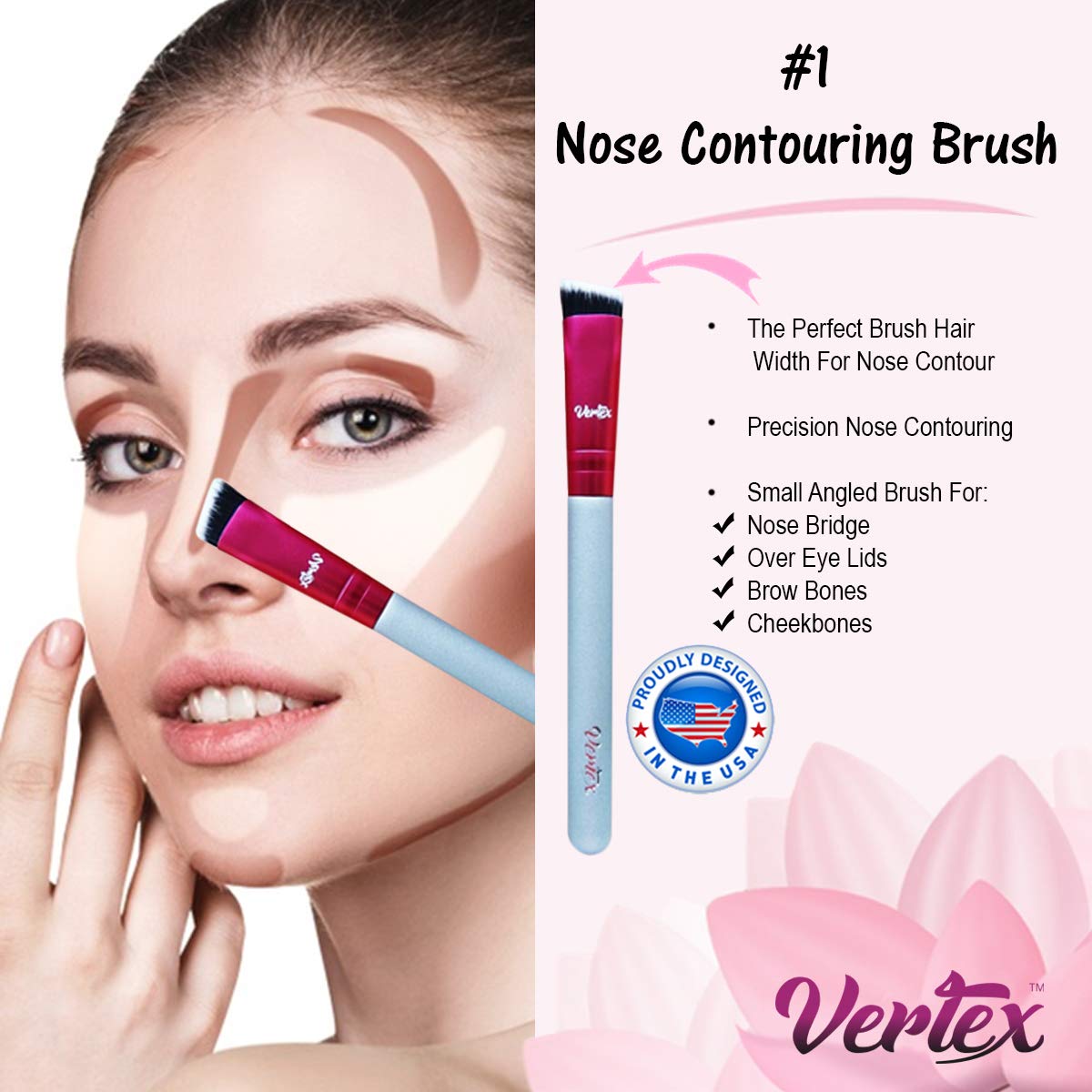 Nose Contour Brush Contouring Makeup Brush Set - Sculpting Blending Real Brush Hair Angled Blush Techniques Dramatic Cheekbones Highlighting Bronzer Beauty & Personal Care Vertex