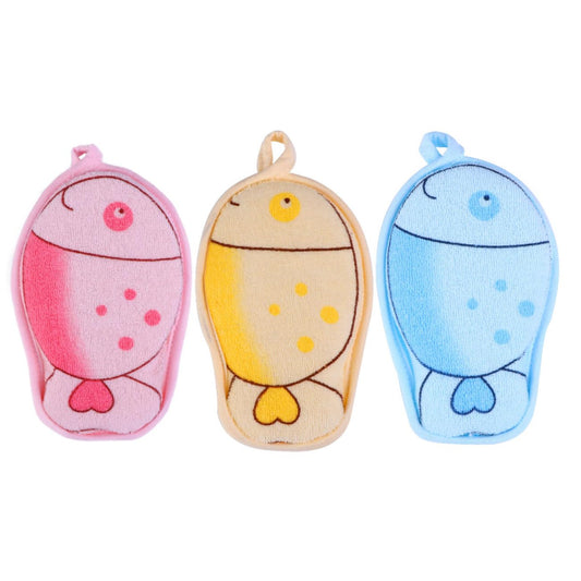 HAPINARY 3Pcs Bath Sponge Cartoon Fish Design Soft Breathable Shower Scrubber for Newborns Boy Girl Skin-Friendly Polyester Cotton Material Beauty and Personal Care HAPINARY