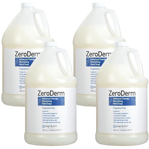 Ginger Lily Farms Botanicals ZeroDerm Advanced Therapy Nourishing Liquid Hand Soap Refill, 100% Vegan & Cruelty Free, Fragrance Free, 1 Gallon (Pack Beauty & Personal Care Ginger Lily Farms