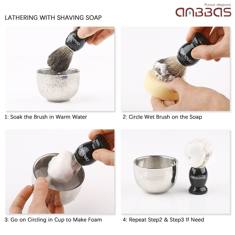 Anbbas Pure Badger Shaving Brush with Wood Handle,Stainless Steel Shaving Stand and Soap Bowl Perfect for Men Wet Shave Beauty and Personal Care Anbbas