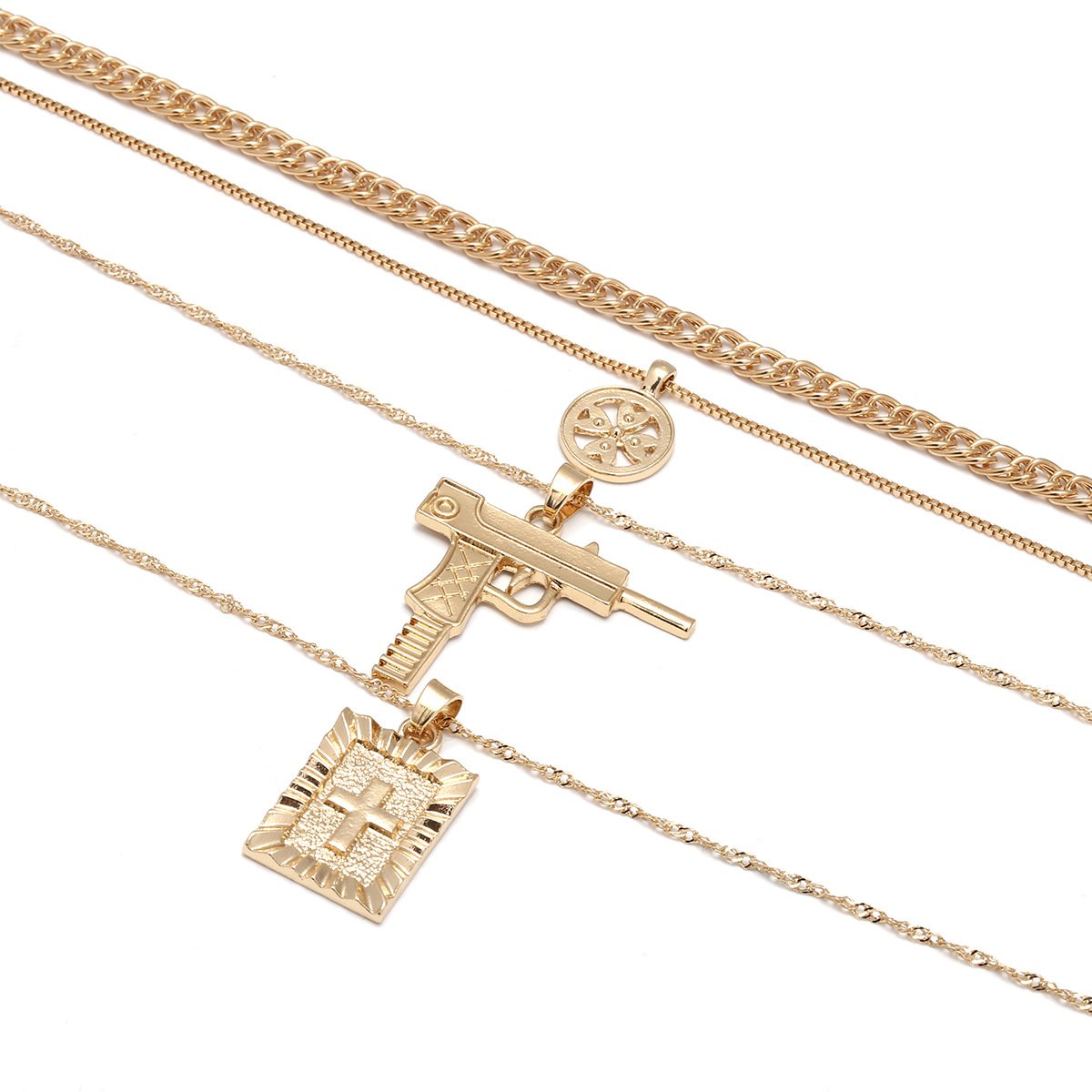 FXmimior Multilayer Necklace Silver Medal Pistol Charm Pendant Alloy Chic Necklace Gift for Her Beauty & Personal Care fxmimior