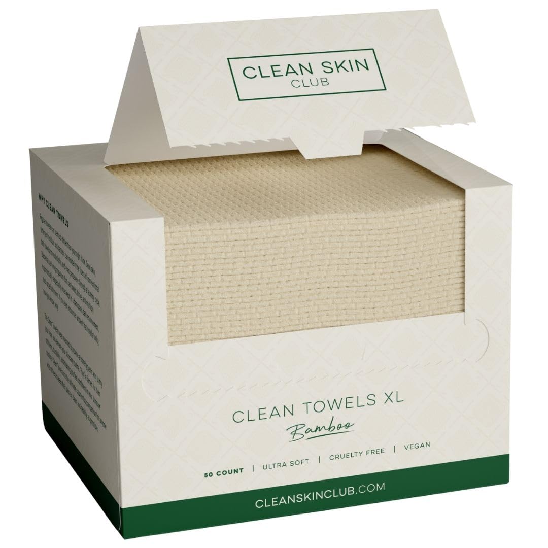 Clean Skin Club Bamboo Viscose Clean Towels® XL 100% USDA Biobased Face Towel, Disposable Face Towelette, Makeup Remover Dry Wipes, Ultra Soft, 50 Ct Beauty and Personal Care CLEAN SKIN CLUB