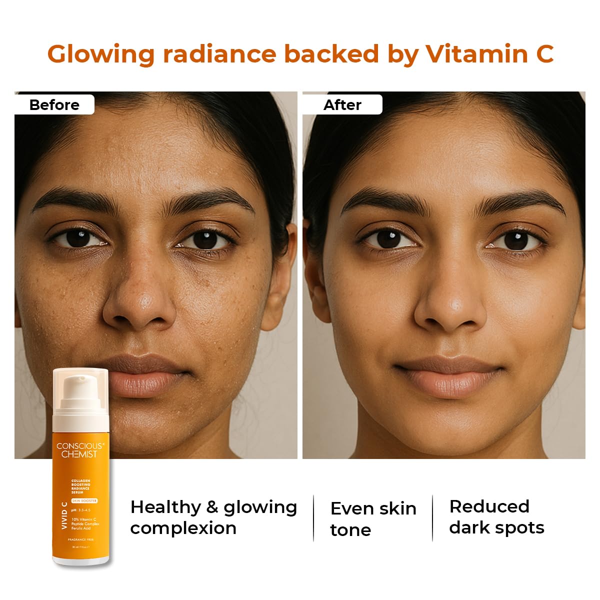 Conscious Chemist Vitamin C 10% Face Serum | 30ml | Brightening & Anti-Aging Serum with Ferulic Acid | Reduces Dark Circles, Fine Lines & Dullness | Beauty & Personal Care Conscious Chemist