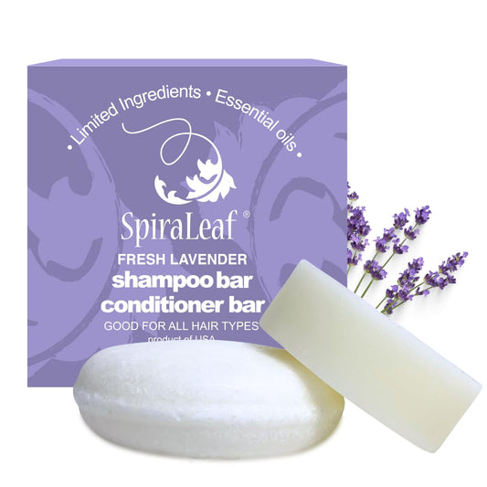 SPIRALEAF Solid Shampoo Bar & Conditioner Bar Set, FRESH LAVENDER Essential Oil Blend, Limited Ingredients, Concentrated Formula, Fragrance-Free Beauty & Personal Care Spiraleaf