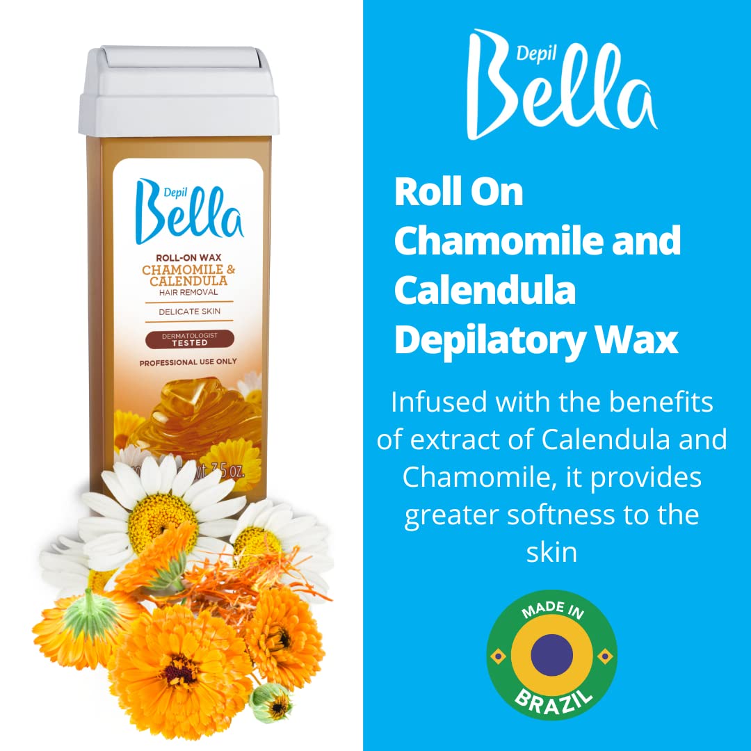 Depil Bella Brazilian Roll On Wax Chamomile and Calendula Depilatory - Body Waxing, Hair Removal Wax-Cartridge - Men and Women - Home Self Waxing Beauty and Personal Care DEPIL BELLA