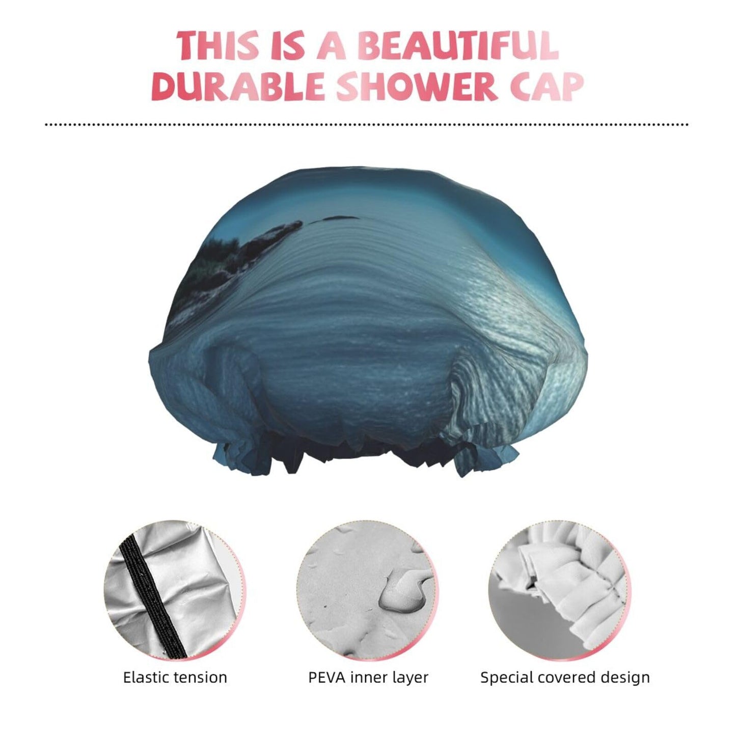 Moon Ocean Landscape Shower Cap for Women Men Large Reusable Shower Bonnet Double-Layer Waterproof Bath Caps Elastic Band Hair Hat for All Hairstyles Beauty and Personal Care BWLHJKE
