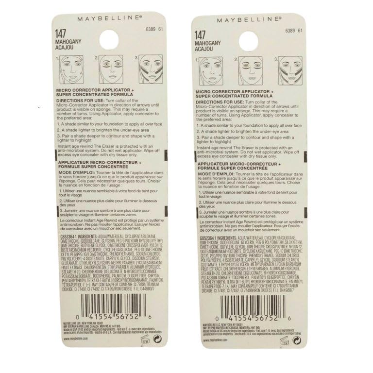 Pack of 2 Maybelline New York Instant Age Rewind Instant Eraser Multi-Use Concealer, Mahogany # 147 Beauty & Personal Care MAYBELLINE