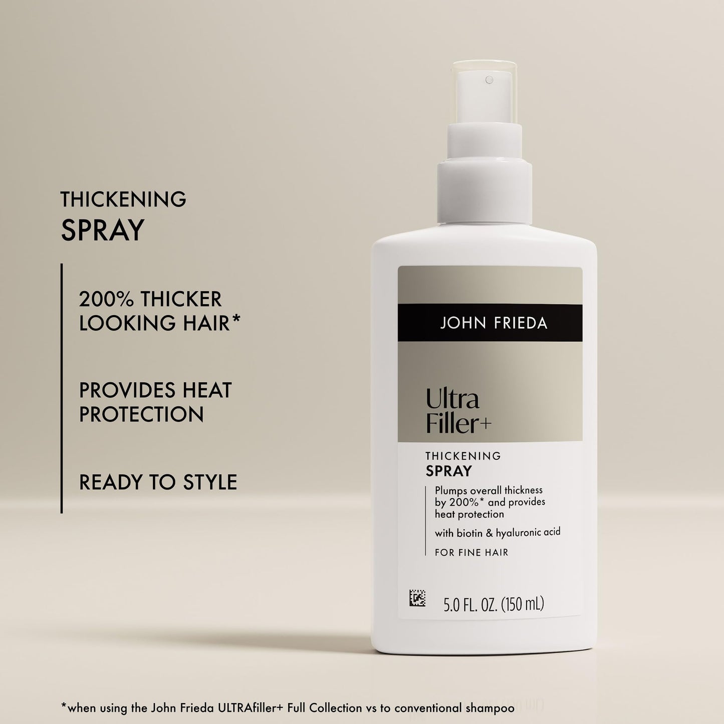 John Frieda ULTRAfiller+ Thickening Spray for Fine & Thin Hair, Volumizing Spray with Biotin & Hyaluronic Acid, Heat Protection, 5 fl oz Beauty and Personal Care John Frieda