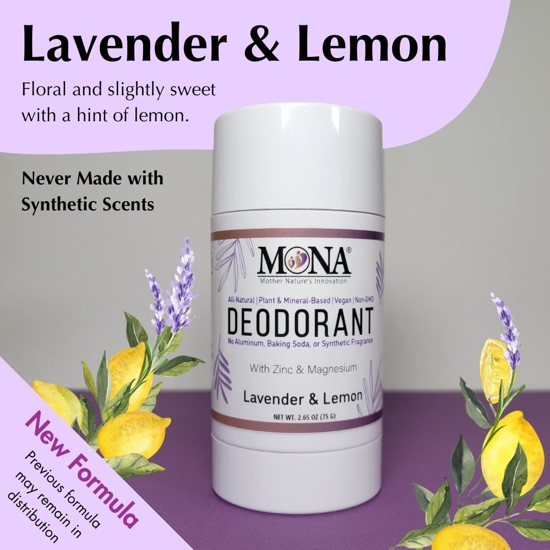 MONA BRANDS All Natural Magnesium Deodorant for Women & Men - Aluminum, Baking Soda, & Synthetic Fragrance Free for Sensitive Skin (Lavender Lemon) Beauty and Personal Care MONA