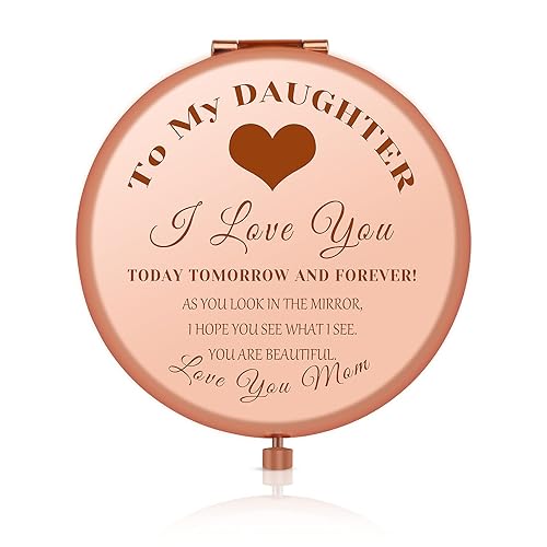 Jielahua Daughter Inspirational Gift Makeup Mirror Daughter Birthday Gift Ideas Rose Gold Compact Makeup Mirror for Her Christmas Graduation Wedding Beauty & Personal Care Jielahua