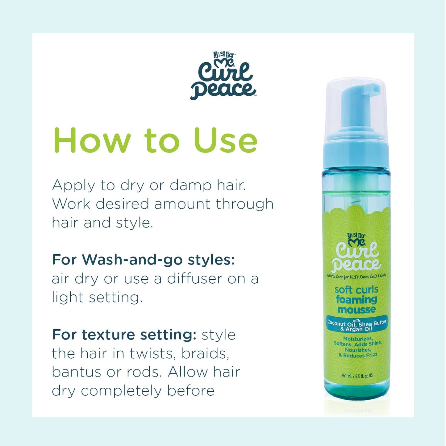 Just For Me Curl Peace Soft Curls Foaming Mousse, 8.5 oz (1 Pack) Beauty & Personal Care Just For Me