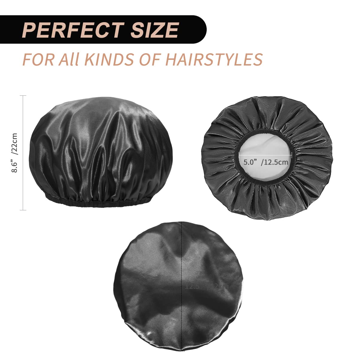 Aquior Shower Cap, Extra Large Shower Cap for Men, Satin EVA Double Layer Waterproof Reusable Hair Cap for Women Long Hair(All Black 4 Pack) Beauty & Personal Care Aquior