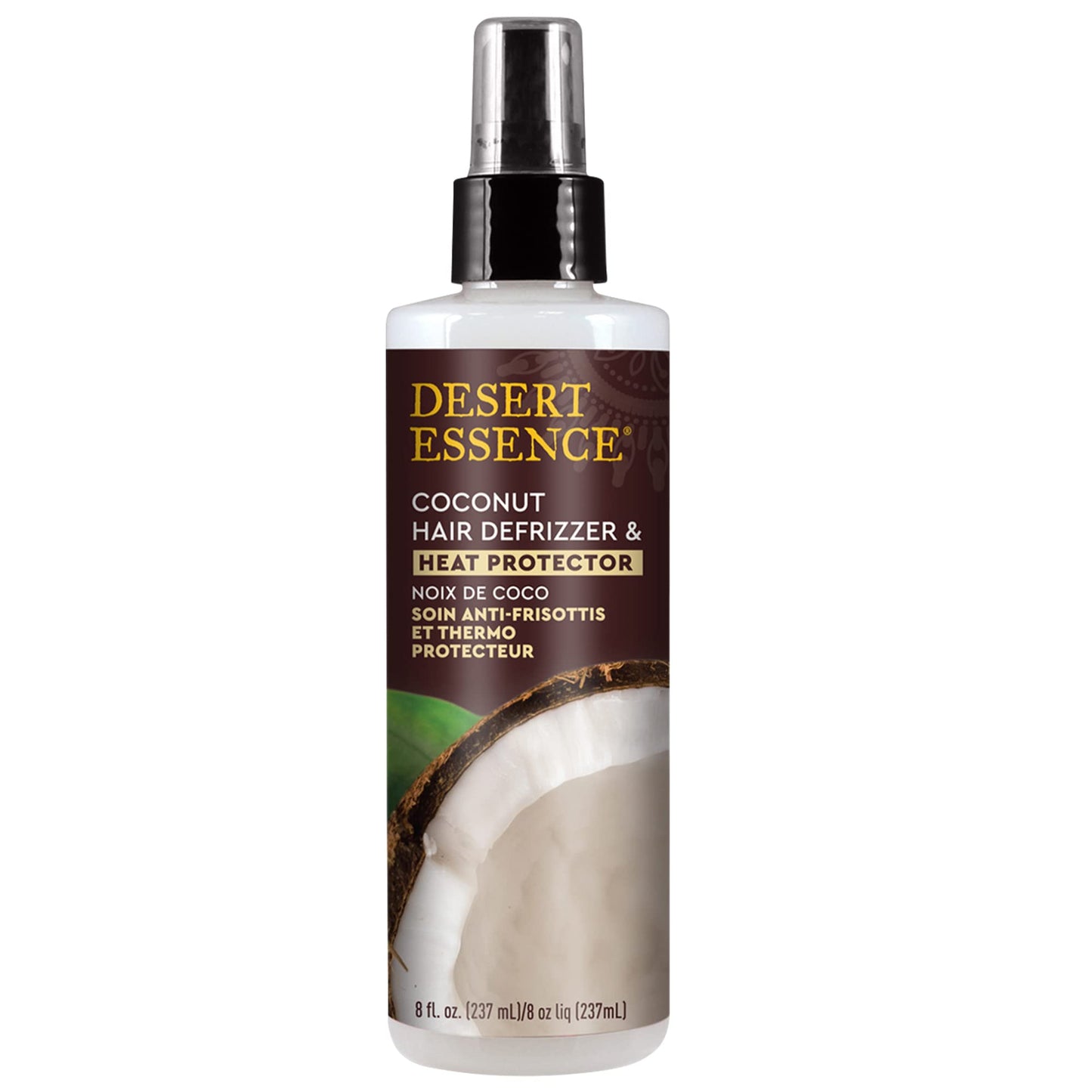 Desert Essence Coconut Hair Defrizzer & Heat Protector 8 fl oz - Gluten Free, Vegan, Cruelty Free - Coconut Oil & Jojoba Seed Extract - Protects Hair Beauty & Personal Care Desert Essence